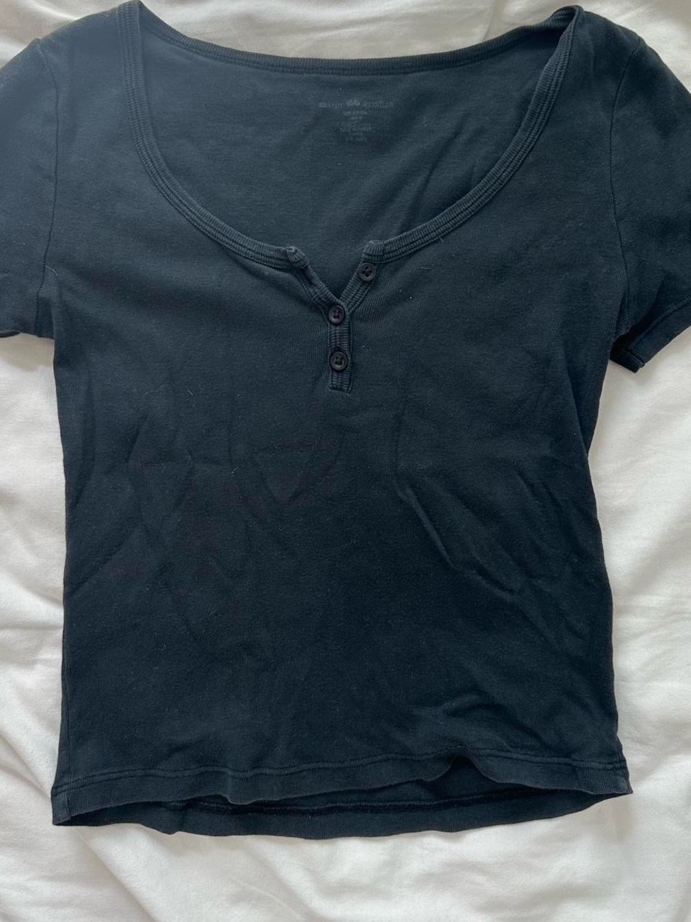 Brandy Melville Black Short Sleeve Henley Tee